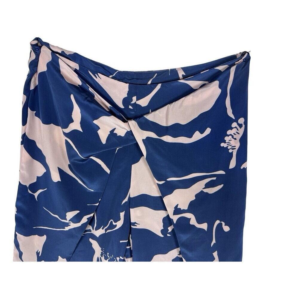 100% Silk Floral Wide Leg Wrap Pants Blue Pink L NWT Resort - Picture 5 of 8